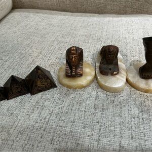 Egyptian Themed Figurine Set with Pyramids and Sphinx